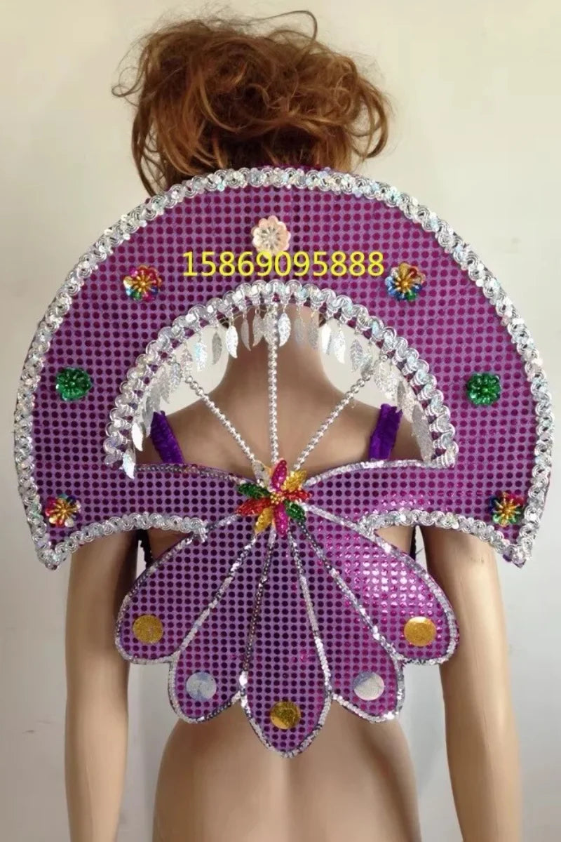 Sequined Butterfly-Style Costume Backpiece with Draped Chain