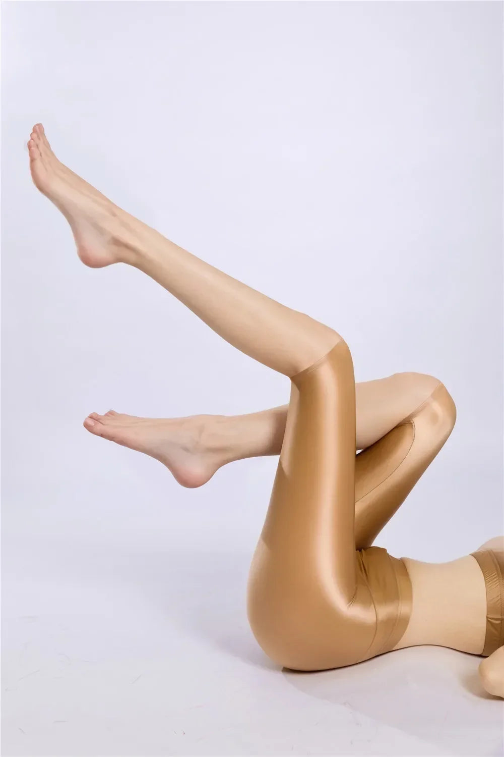 Women's Oil Glossy Sheer High-Waist Shaping Shorts Satin Smooth Leggings
