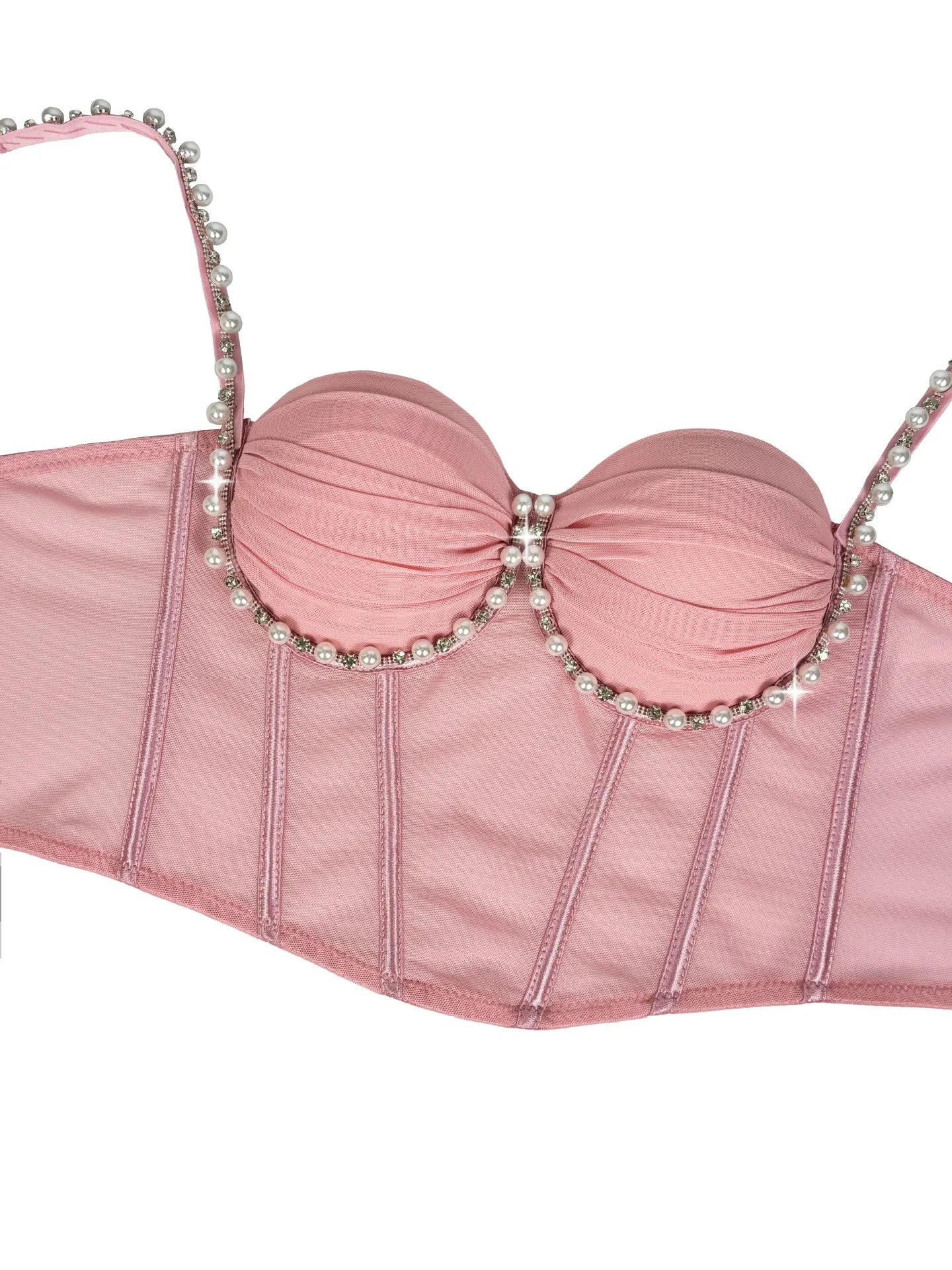 Pearl & Rhinestone Embroidered Bustier Corset Crop Top High Street Bralette
