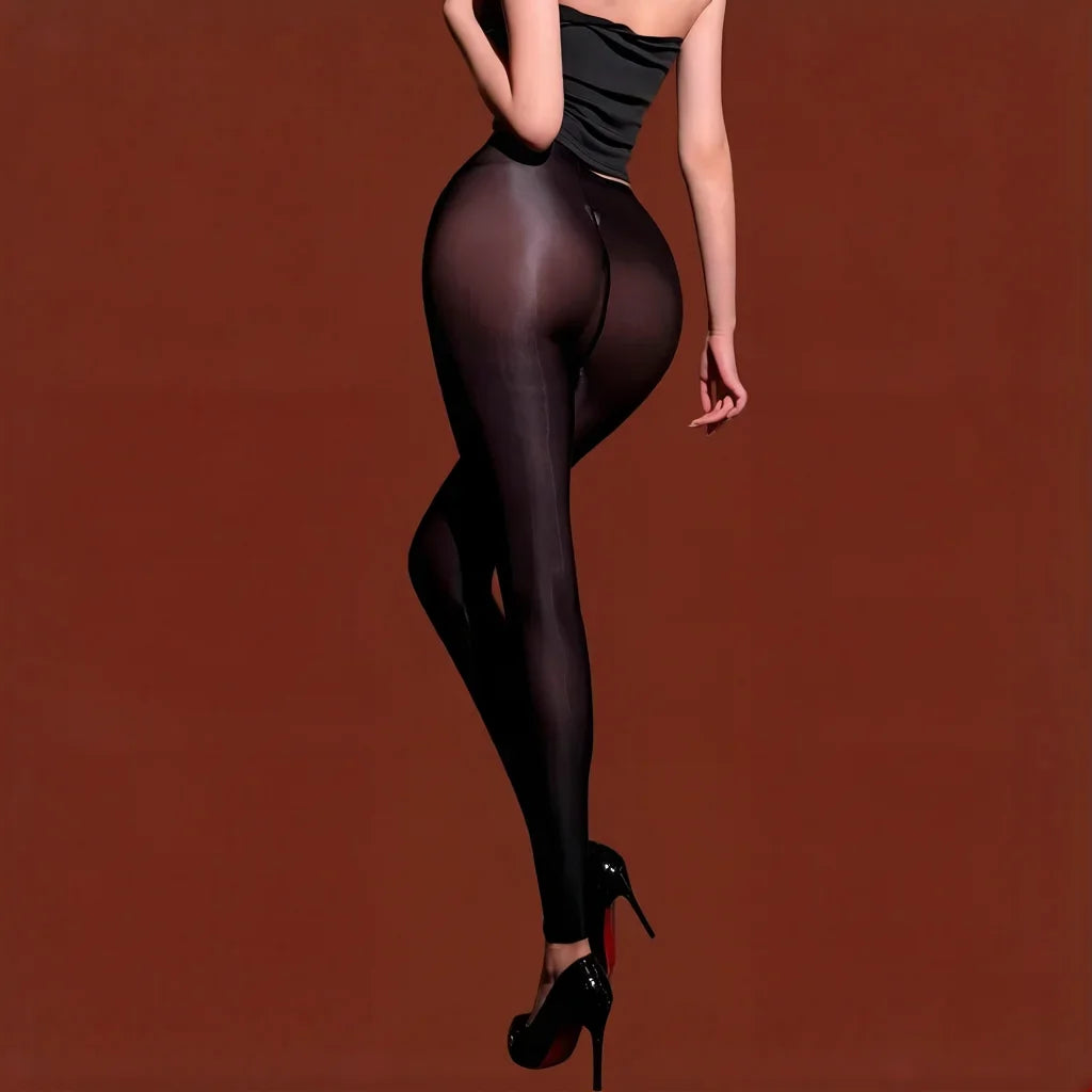 Women's Oil Glossy Sheer High-Stretch Pencil Pants Satin Smooth Leggings