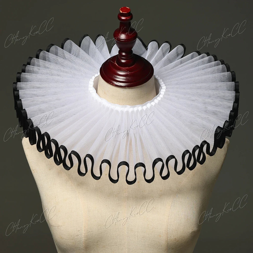Vintage Renaissance Pleated Mesh Neck Ruff Gothic Clown Collar Choker Costume Accessory