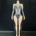 The Stardust Showgirl Finale – Rhinestone Bodysuit & Feather Train Costume