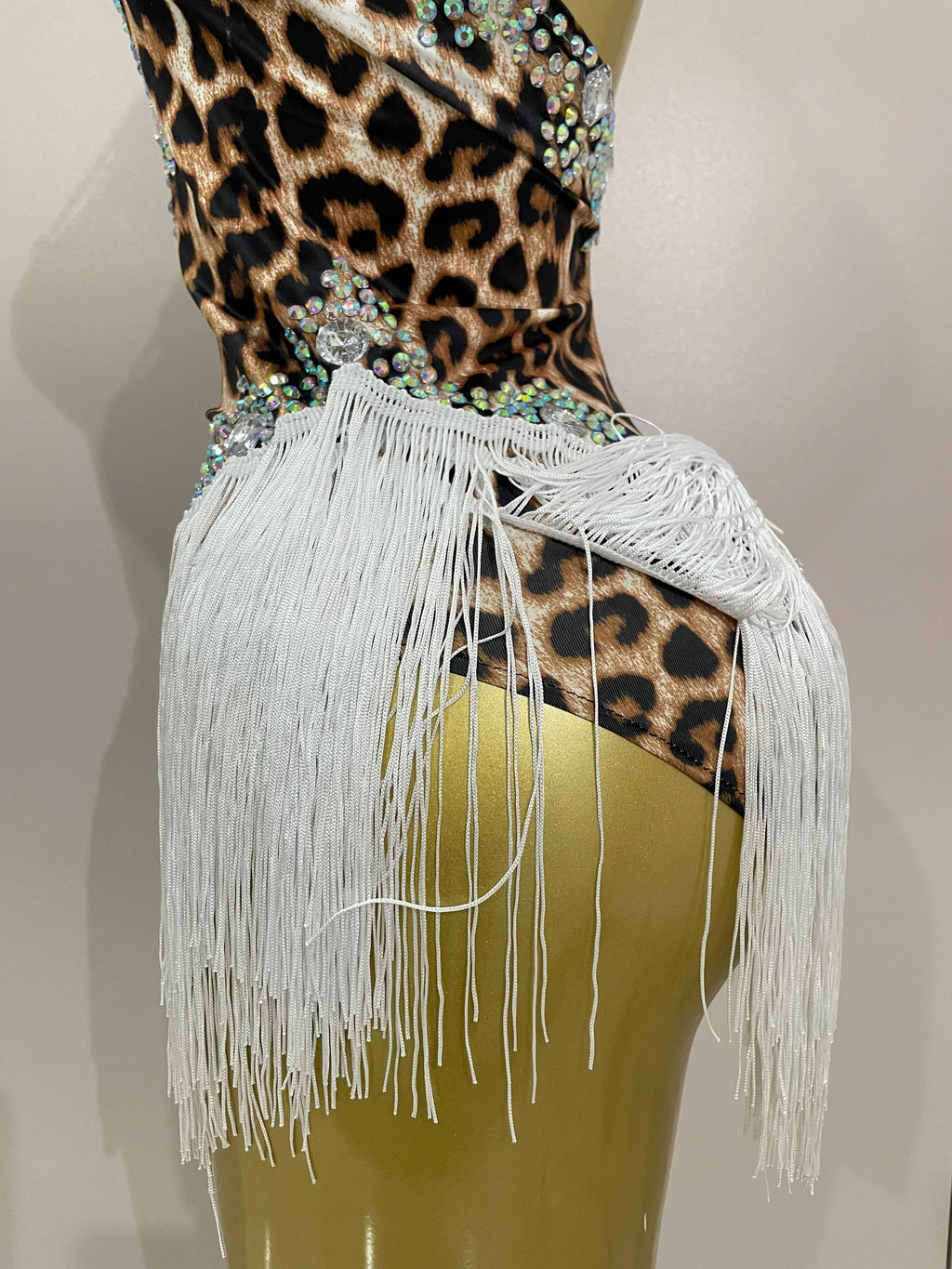 The Wildcat Stardust Tassel Bodysuit – Luxury Rhinestone Leopard Showgirl Costume