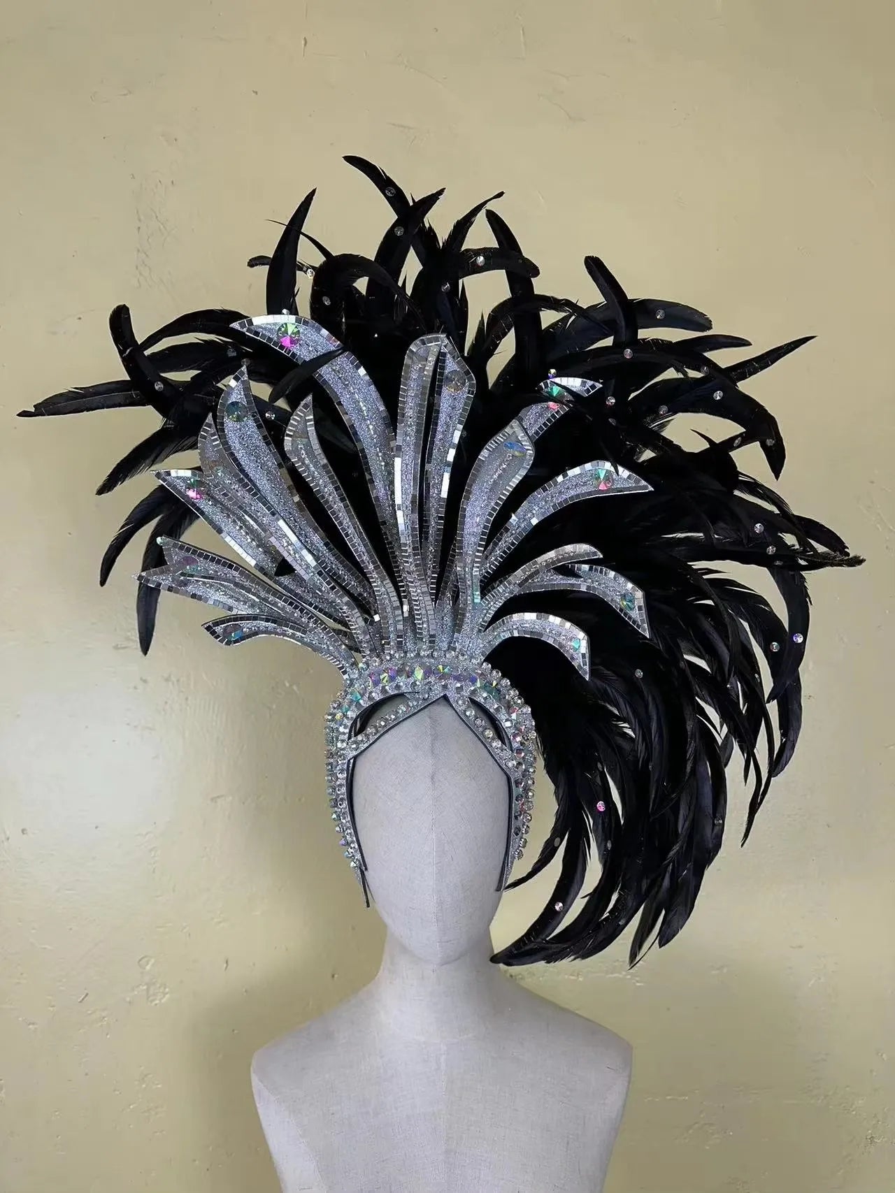 The Stardust Shadow Monarch – Premium Black Feathered Samba & Carnival Crown