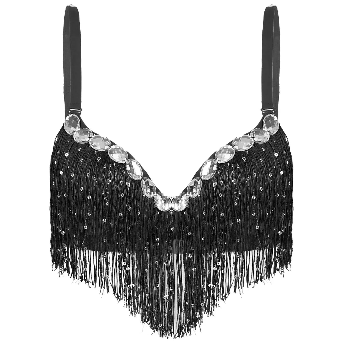 The Stardust Oasis Sirena – Sequined Tassel & Rhinestone Push-Up Belly Dance Bra Top