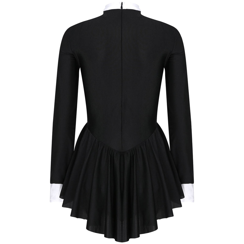 Tuxedo Bowknot Long Sleeve Ruffle Leotard Dress Magician Costume