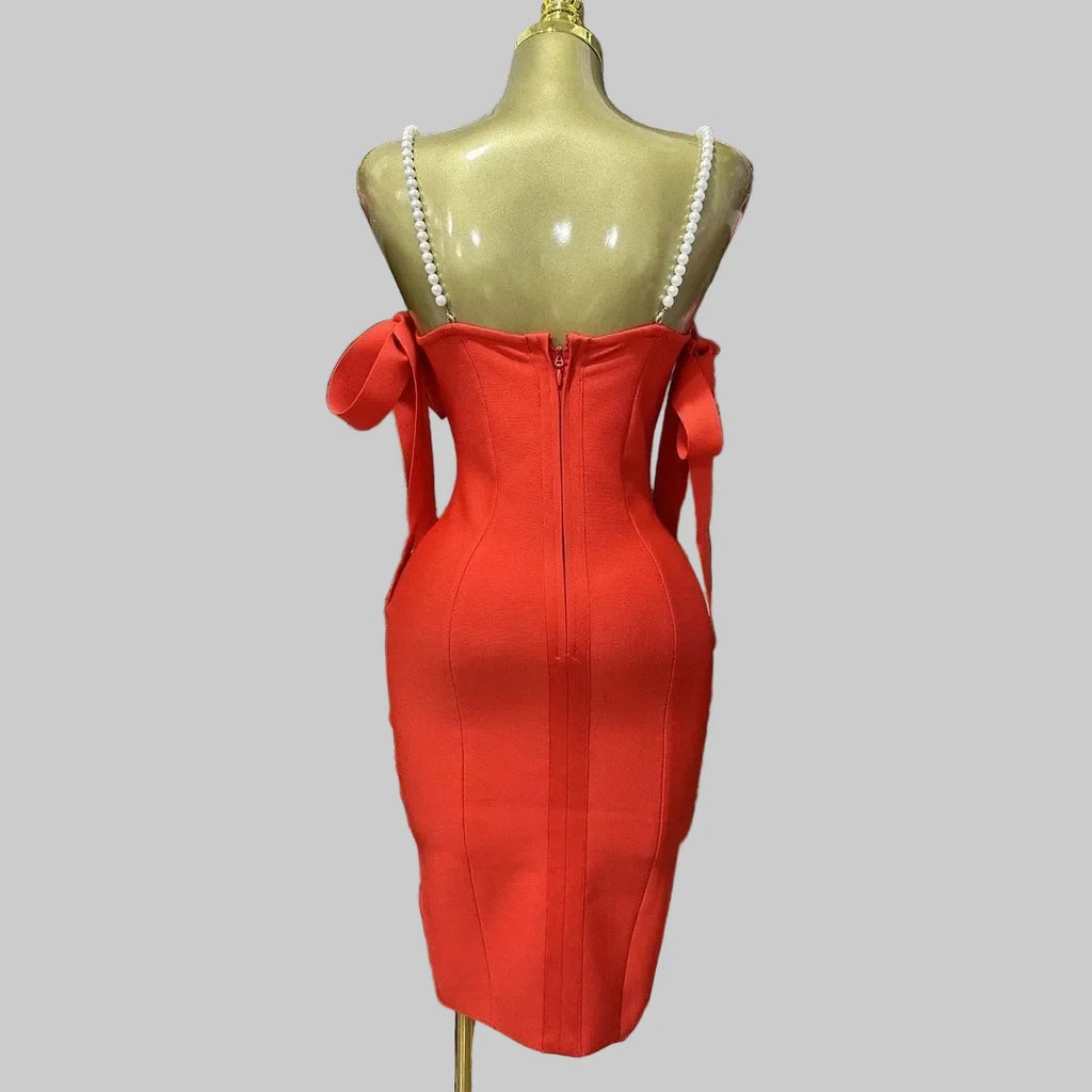 Luxury Pearl Strap Rhinestone Bustier Bandage Mini Dress & Cocktail Party Bodycon