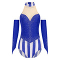Circus Ringmaster Rhinestone Striped Leotard & Fingerless Gloves Costume Set