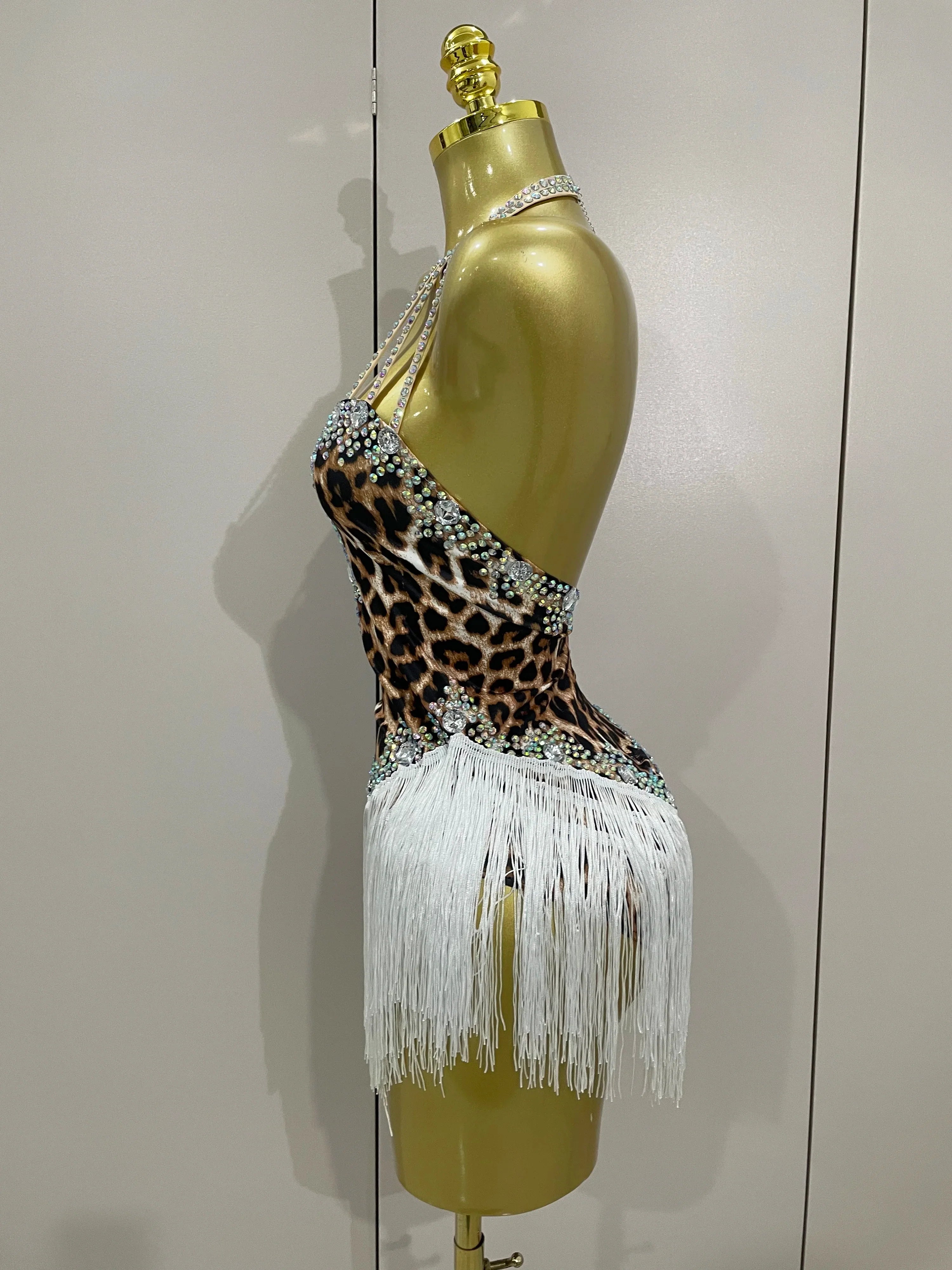 The Wildcat Stardust Tassel Bodysuit – Luxury Rhinestone Leopard Showgirl Costume