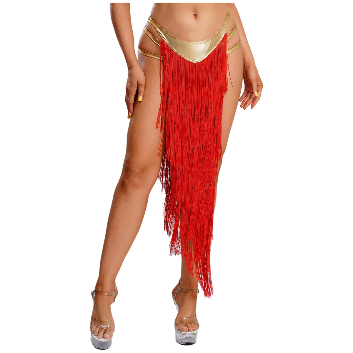 Women Cleopatra Egyptian Queen Cosplay Costume Belly Dancing Indian Dance Tassel Skirt Built-in Briefs for Halloween Carnival