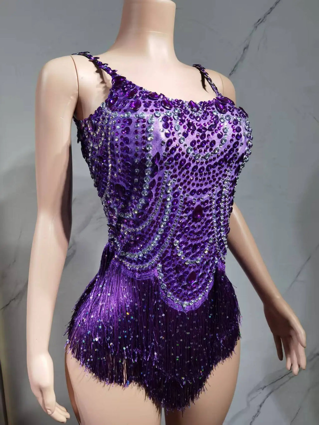 The Stardust Festival Fringe Bodysuit – Luxury Rhinestone Tassel Showgirl Costume