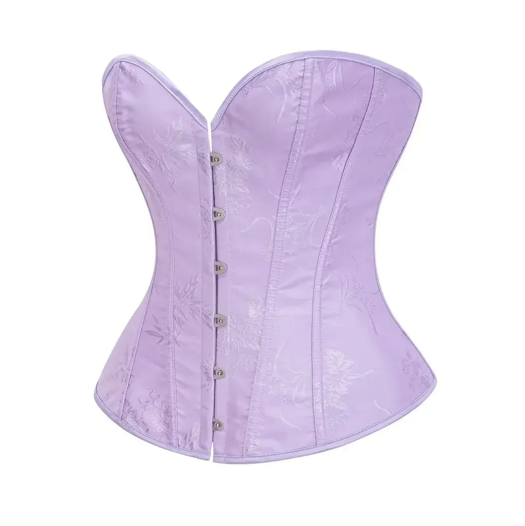 Victorian Floral Jacquard Overbust Corset Front Busk Lace-Up Bustier Top