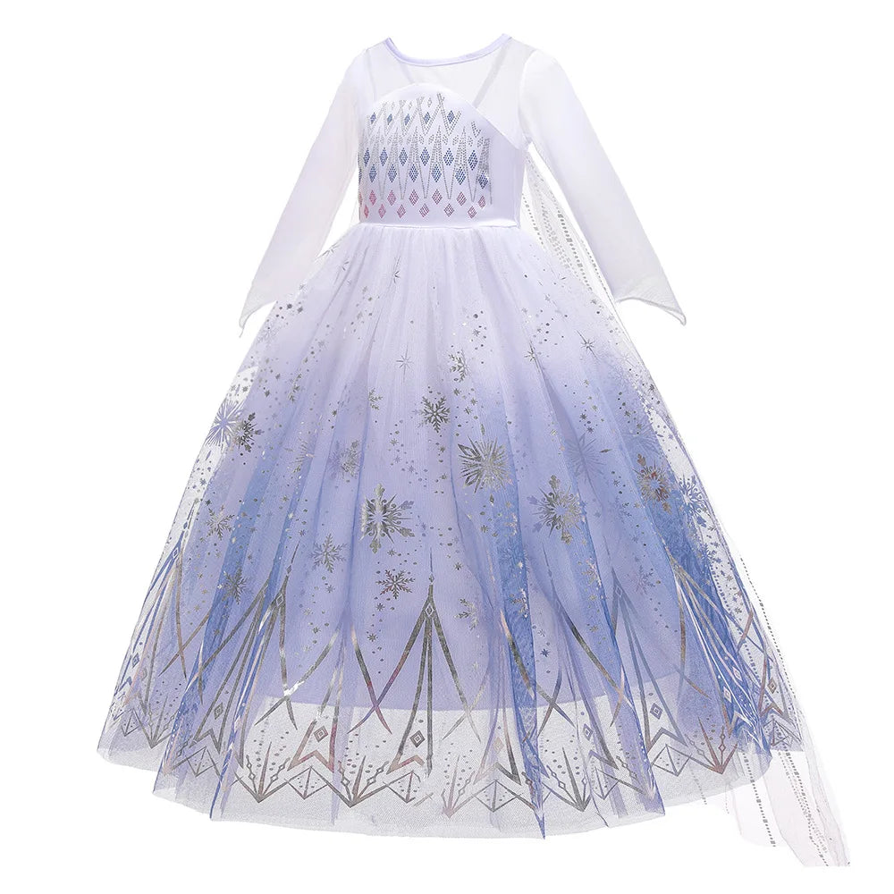 Girls Elsa Frozen Snow Queen Mesh Princess Dress Costume
