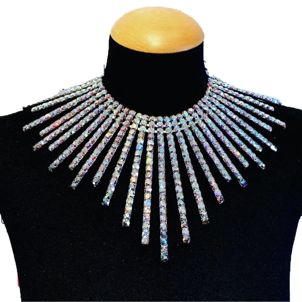 Rhinestone Tassel Necklace & Earring Set