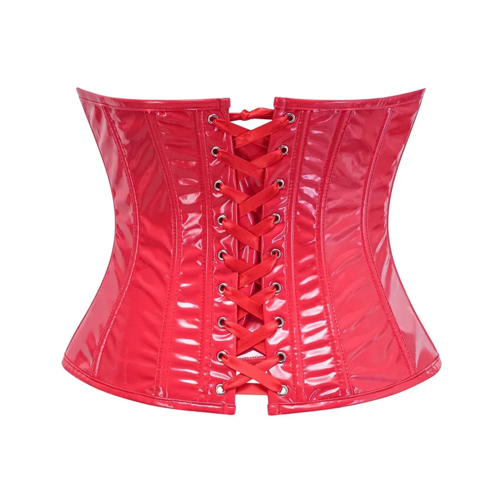 Steampunk PVC Leather Underbust Corset Front Busk Waist Trainer Cincher Top