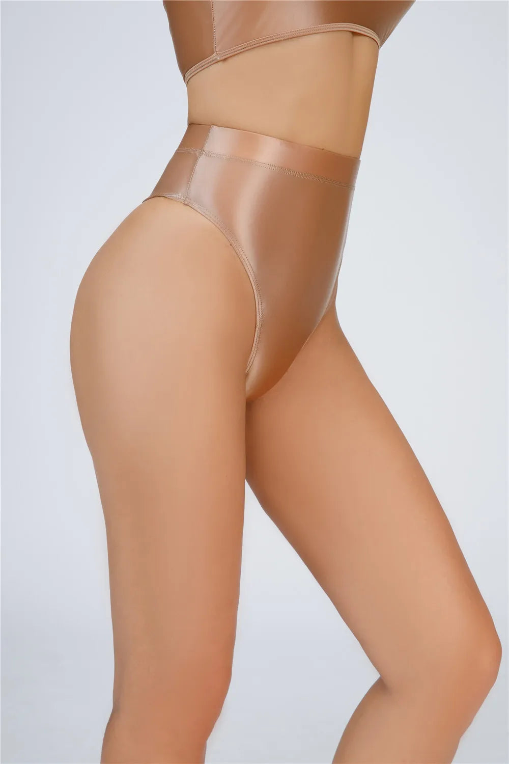 High-Waist Oil Glossy Sheer G-String Thong Satin Smooth Seamless Briefs