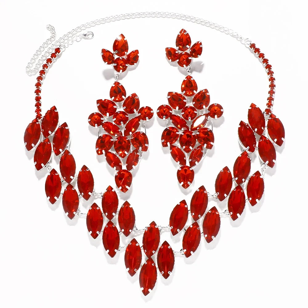 Red Rhinestone Necklace & Earrings Set