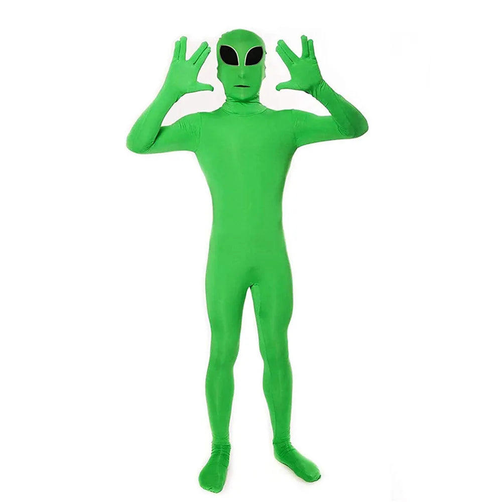 Alien Cosplay Costume – Green Zentai Jumpsuit for Kids & Adults