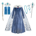 Girls Elsa Snow Queen Princess Costume Dress – Winter Cosplay Outfit