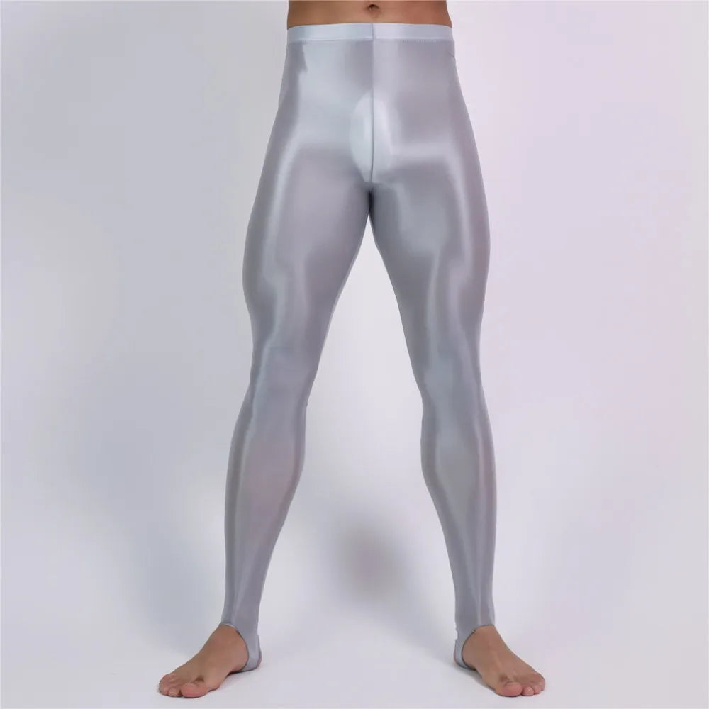 Men's Oil Glossy Sheer High-Stretch Pencil Pants Satin Smooth Leggings