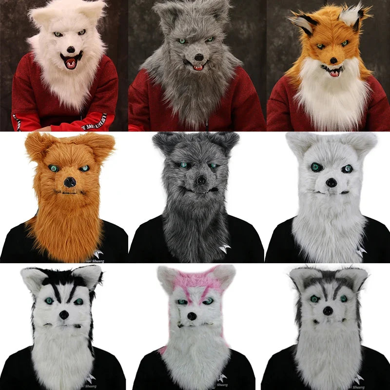 Movable Mouth Fox Mask Halloween Costume Cosplay Party Mouth Mover Wolf Masks Animal Panda Husky Orangutan Artificial Fur Mask