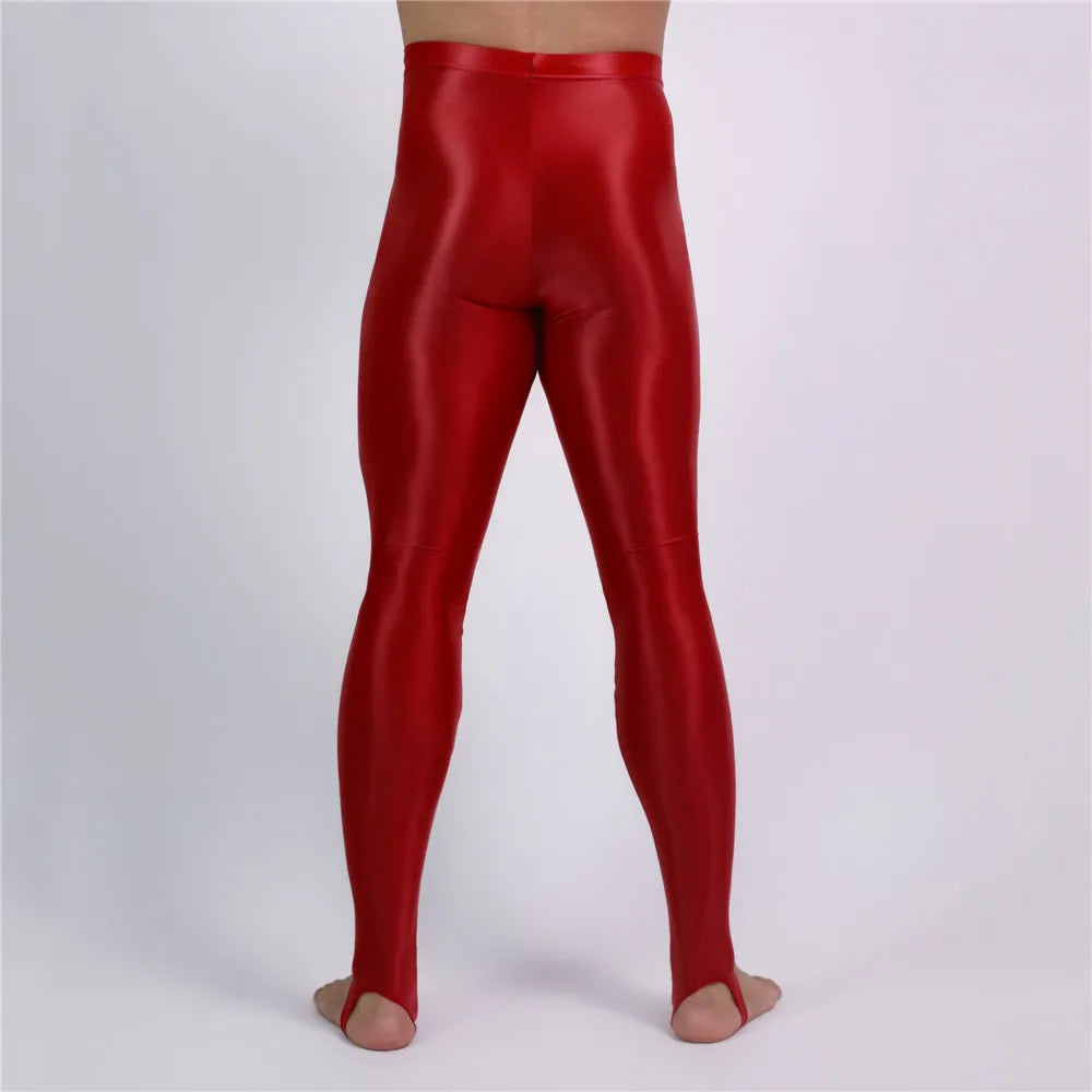 Men's Oil Glossy Sheer High-Stretch Pencil Pants Satin Smooth Leggings
