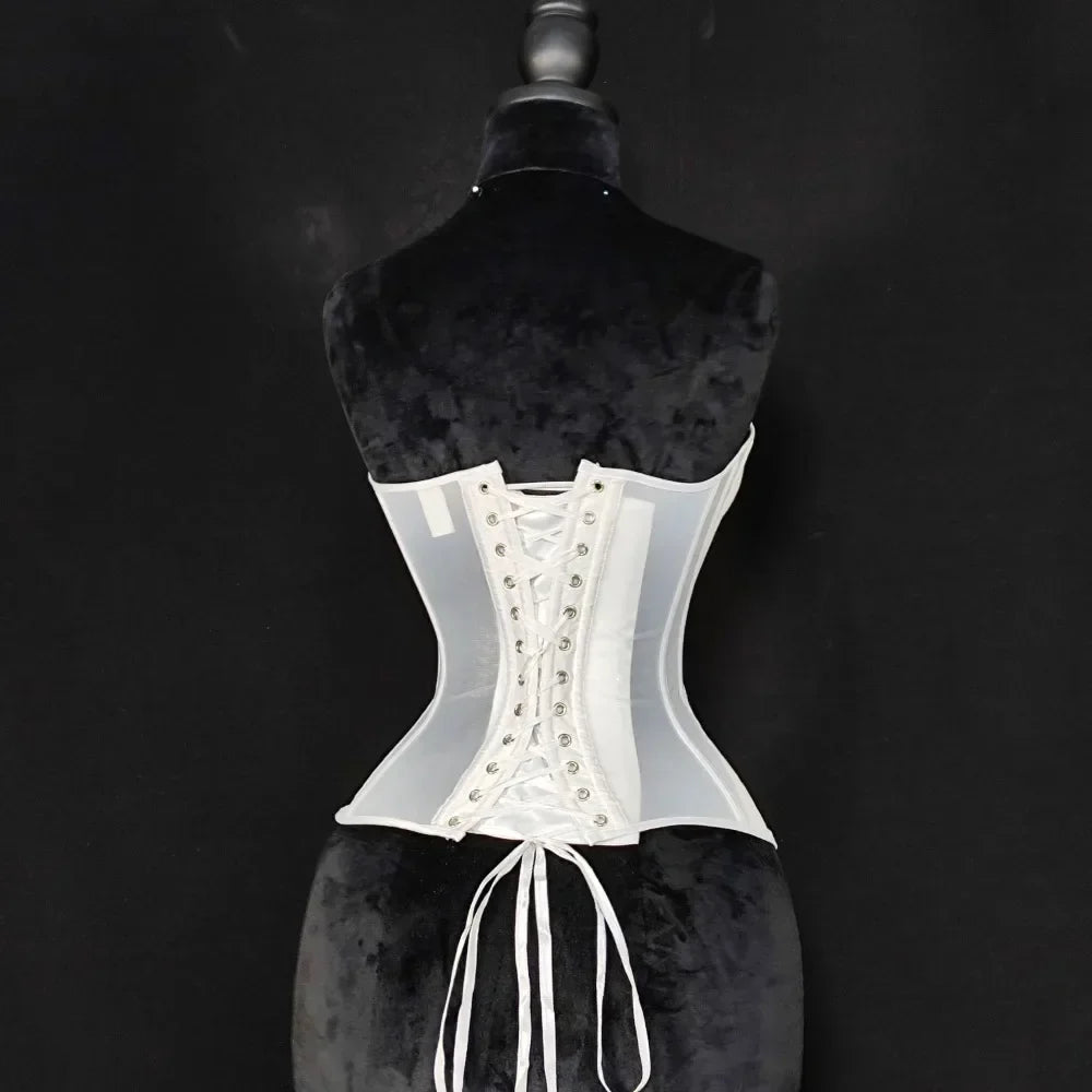 Strapless Breathable Mesh Corset Bustier Built-In Bra Boned Waist Cincher Top