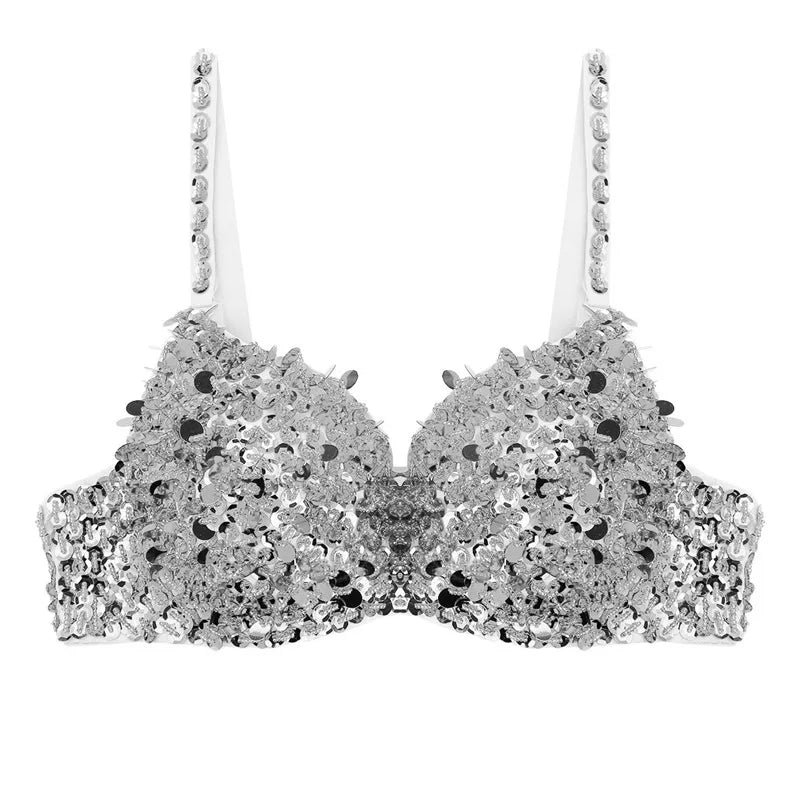 The Stardust Prism Sirena – Sequined & Looped Beading Padded Push-Up Bra Top