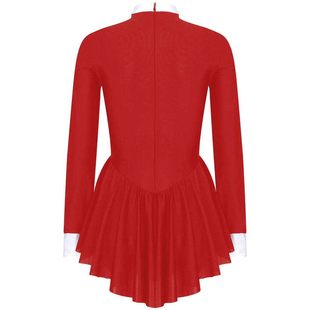 Tuxedo Bowknot Long Sleeve Ruffle Leotard Dress Magician Costume