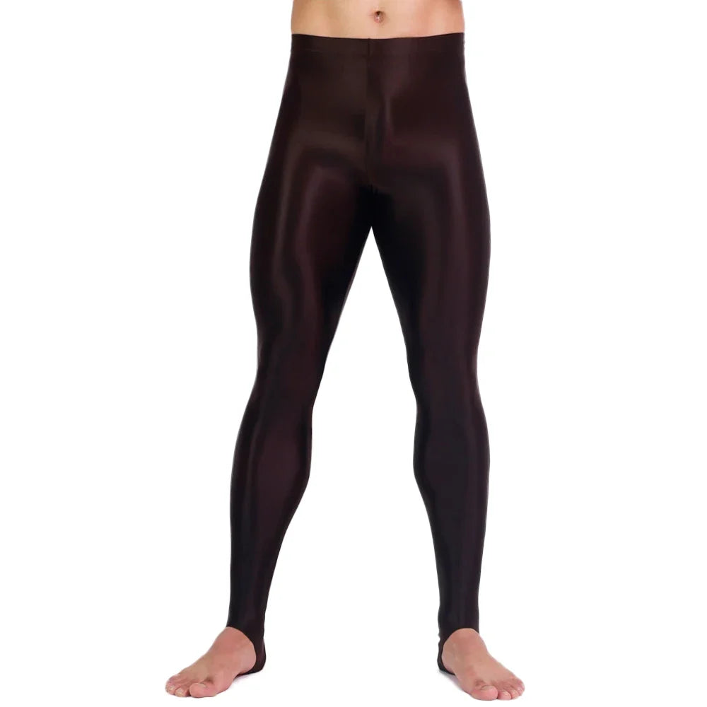 Men's Oil Glossy Sheer High-Stretch Pencil Pants Satin Smooth Leggings