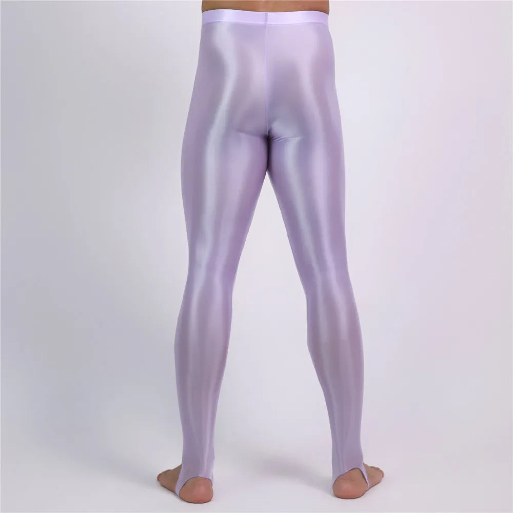 Men's Oil Glossy Sheer High-Stretch Pencil Pants Satin Smooth Leggings