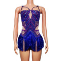 Rhinestone Fringe Bodysuit with Cutout Mesh Panels