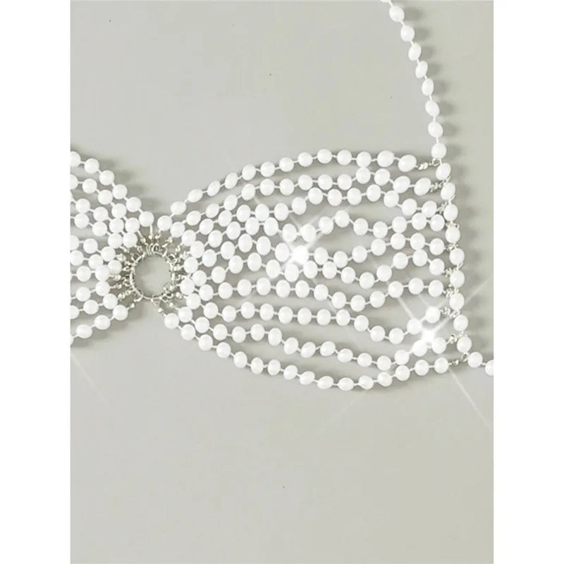 The Venus Pearl Halter Bikini Top – Luxury Woven Diamond & Pearl Showgirl Swimwear