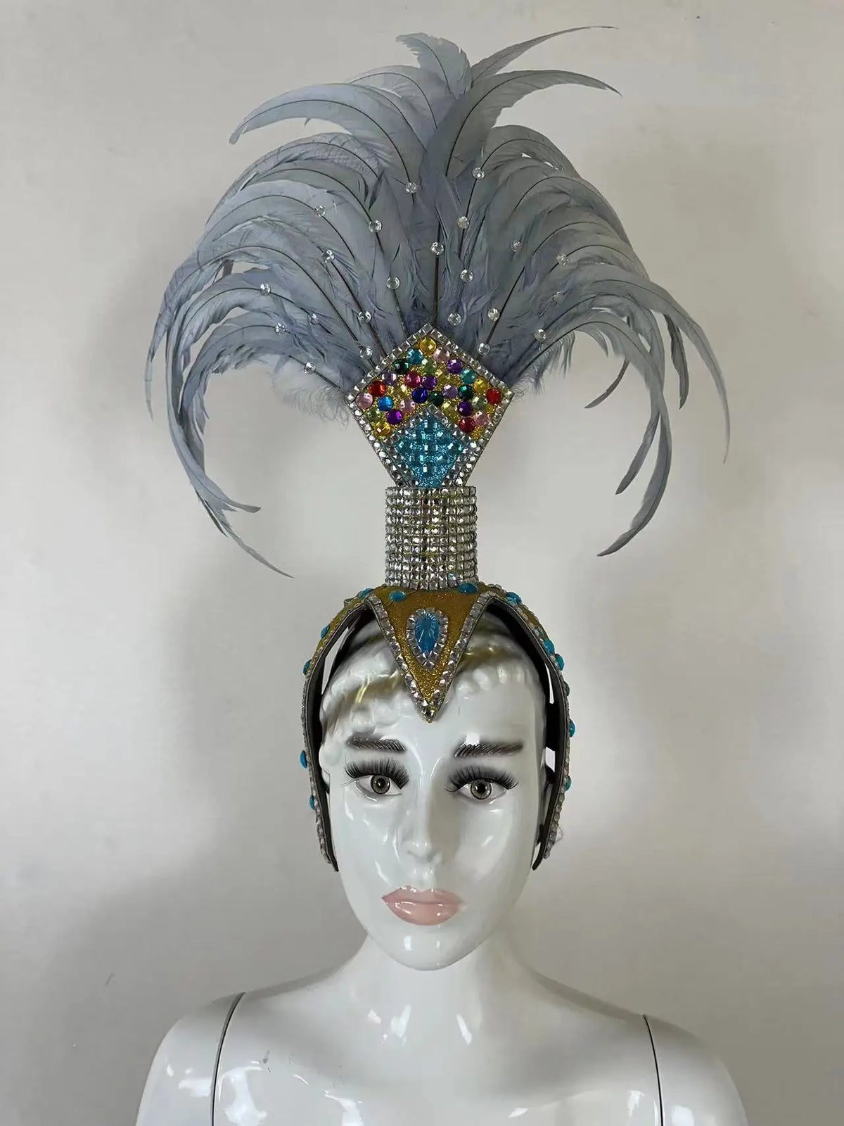 The Stardust Dionysia – Silver & Charcoal Feather Carnival & Masque Ball Headdress