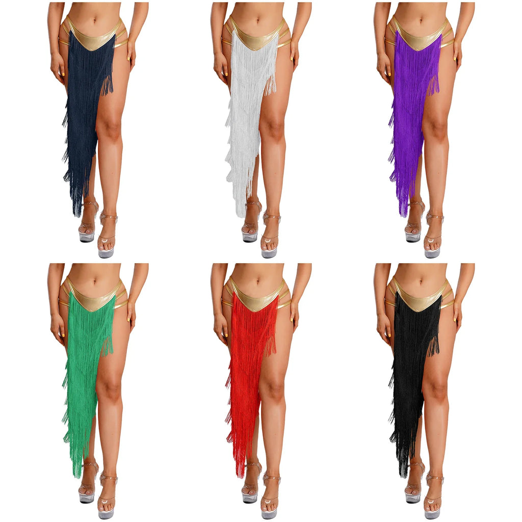 Women Cleopatra Egyptian Queen Cosplay Costume Belly Dancing Indian Dance Tassel Skirt Built-in Briefs for Halloween Carnival