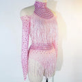 Rhinestone Tassel Mesh Performance Bodysuit
