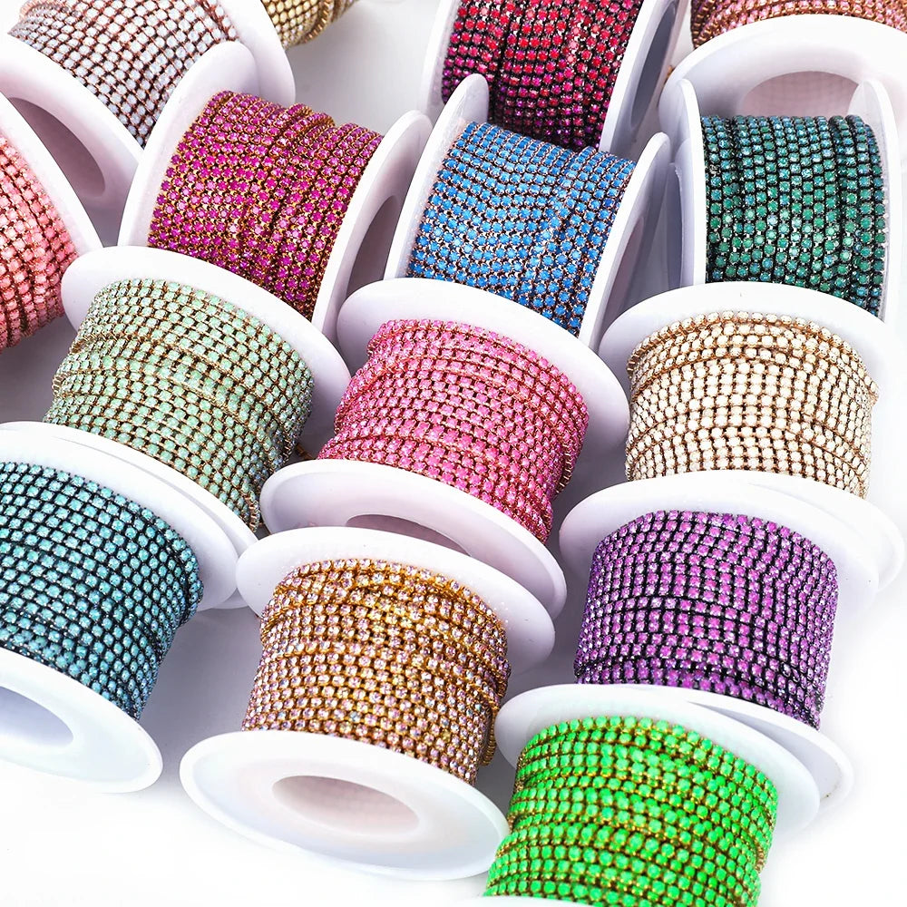 The Stardust Fluorescent Stream – Premium AAAA Glass Fluorescent & Mocha Rhinestone Cup Chain Trim