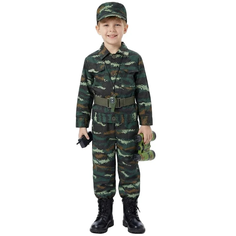 Kids Army Soldier Costume Set – Camouflage Military Outfit