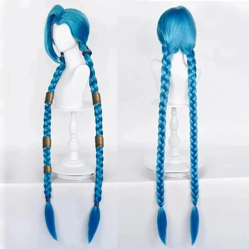 Jinx Long Blue Braided Cosplay Wig for League of Legends