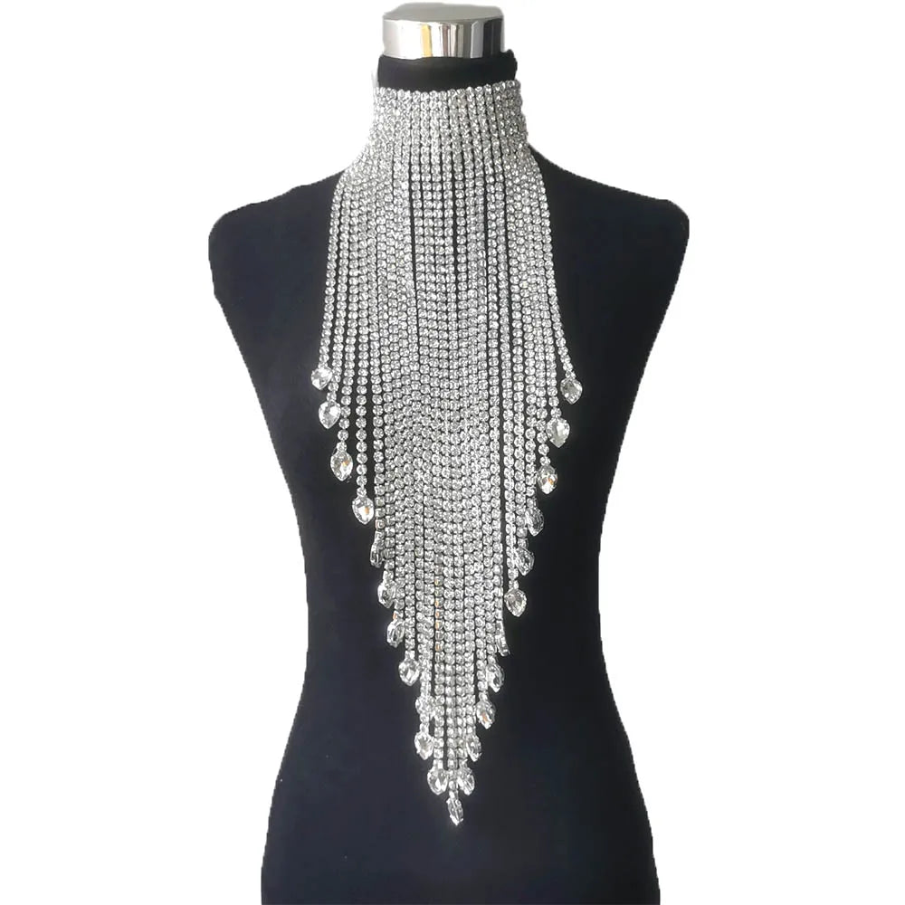 Long Tassel Rhinestone Chain Necklace