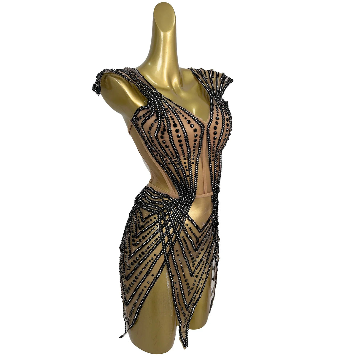 Crystal Embellished Flying Sleeve Bodycon Mini Dress & Gogo Dancer Costume
