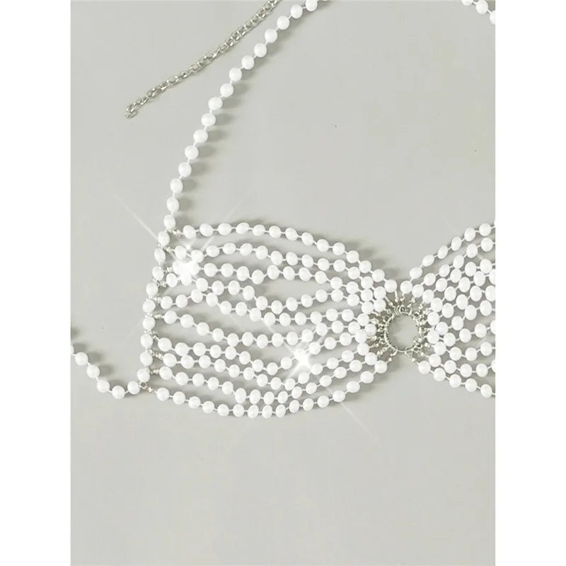 The Venus Pearl Halter Bikini Top – Luxury Woven Diamond & Pearl Showgirl Swimwear