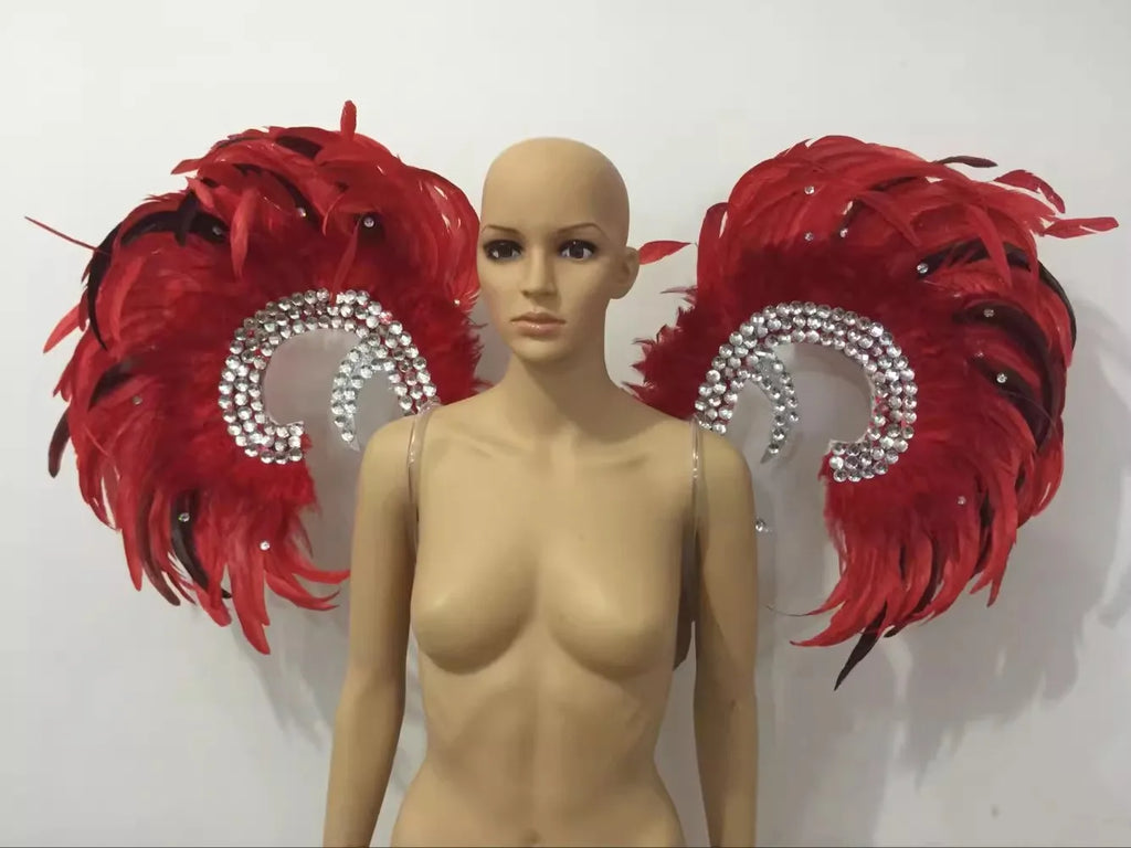 Showgirl Feather Wing Backpiece with Rhinestone Scroll Frames
