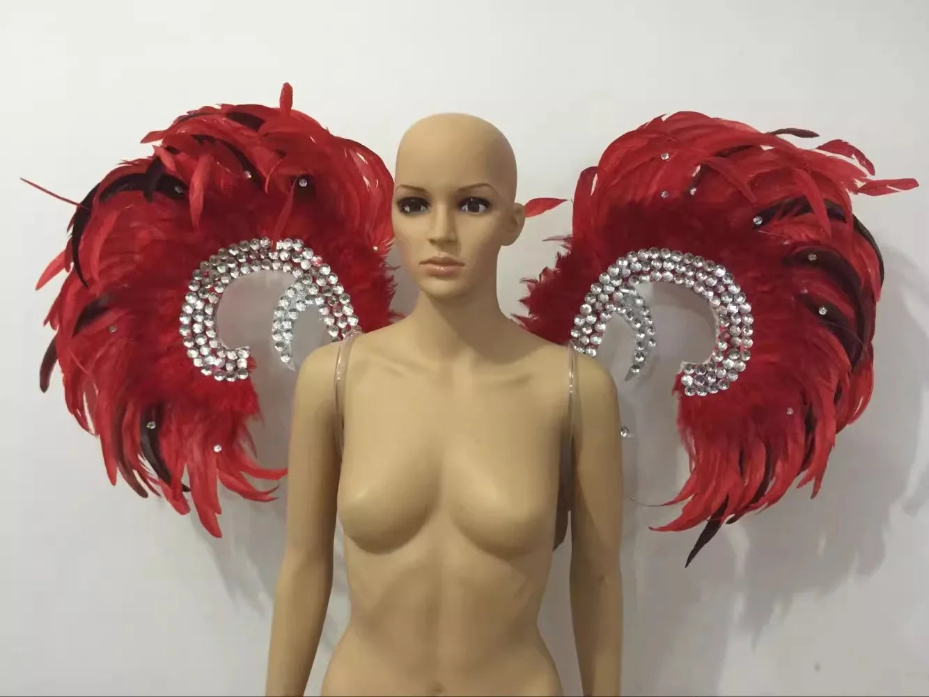 Showgirl Feather Wing Backpiece with Rhinestone Scroll Frames