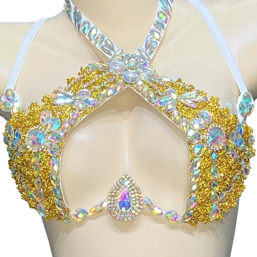 Sparkly Samba Carnival Stone Wire Bra & Thong Two-Piece Stage Costume Set