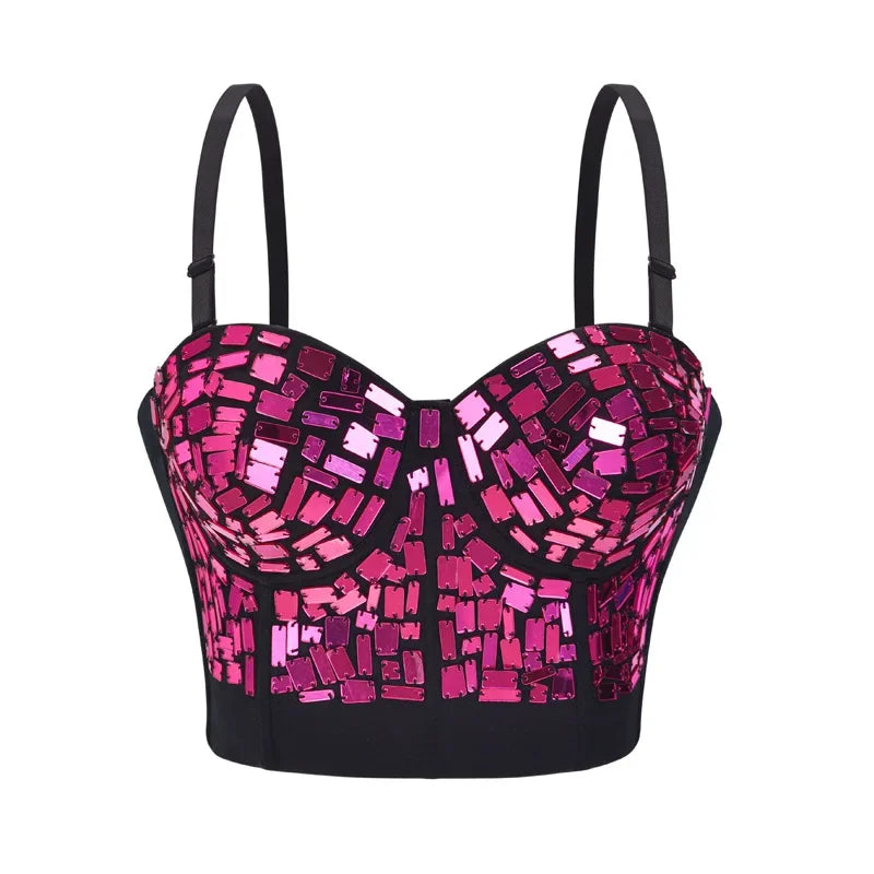 The Stardust Prism Siren – Mirror Embellished Push-Up Bustier Corset Top