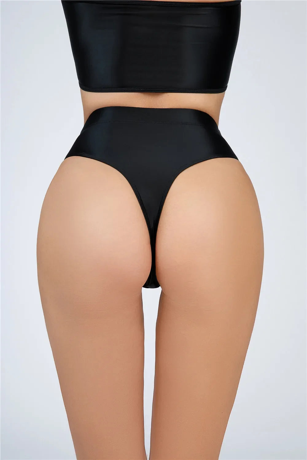 High-Waist Oil Glossy Sheer G-String Thong Satin Smooth Seamless Briefs