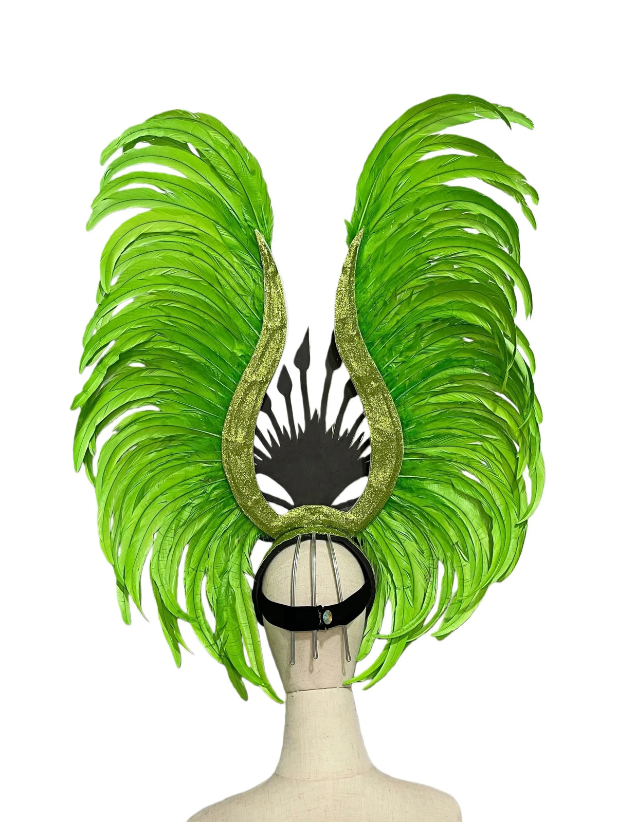 The Stardust Vertigo – Emerald Green Feathered Carnival & Samba Headdress
