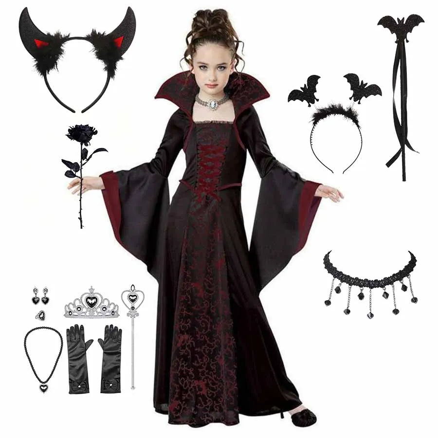 Girls Vampire Costume Gothic Tutu Dress – Halloween Fantasy Outfit