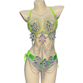 Handmade Samba Carnival Crystal Wire Bra, Panty & Belt 3-Piece Costume Set